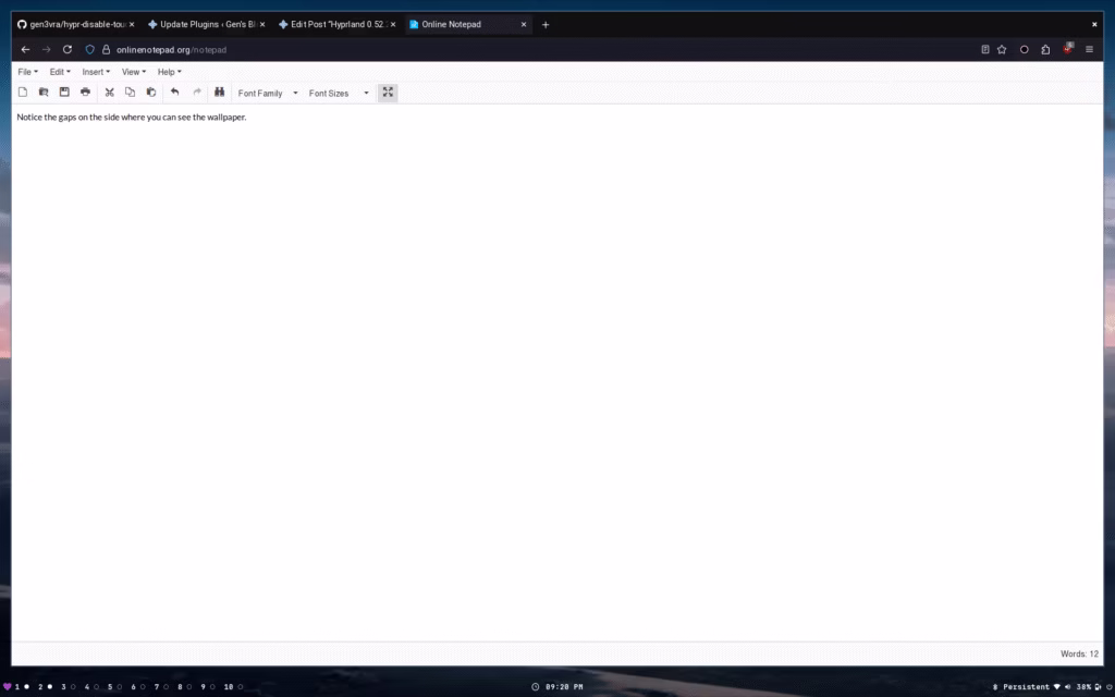Example of window with visible gaps even though it's fullscreen